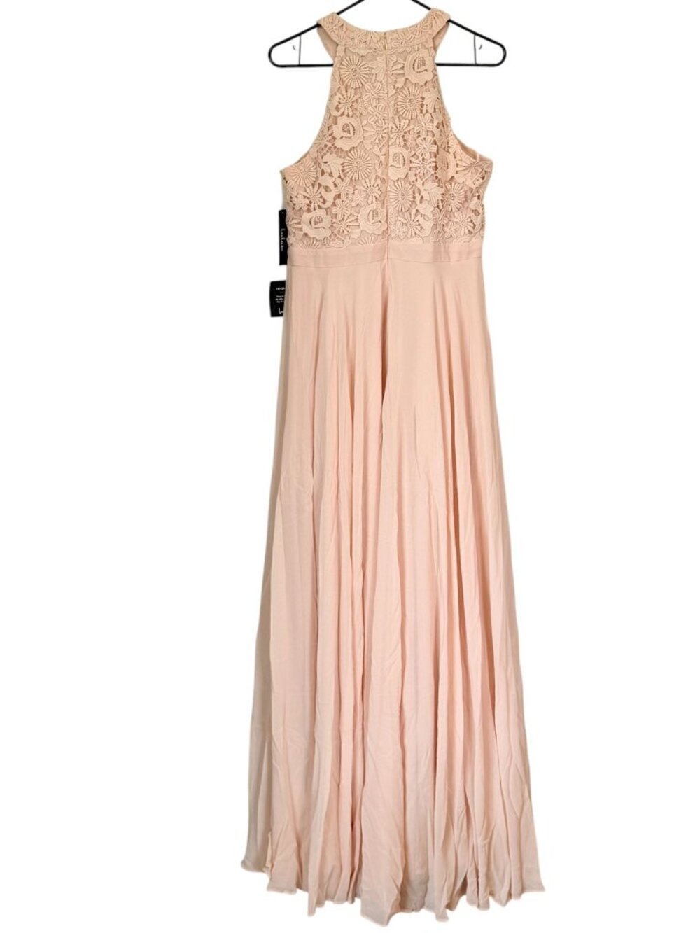 NWT Lulus Picture Perfect Blush Lace Halter Neck Side Slit Maxi Dress - Size: XL - Picture 6 of 7